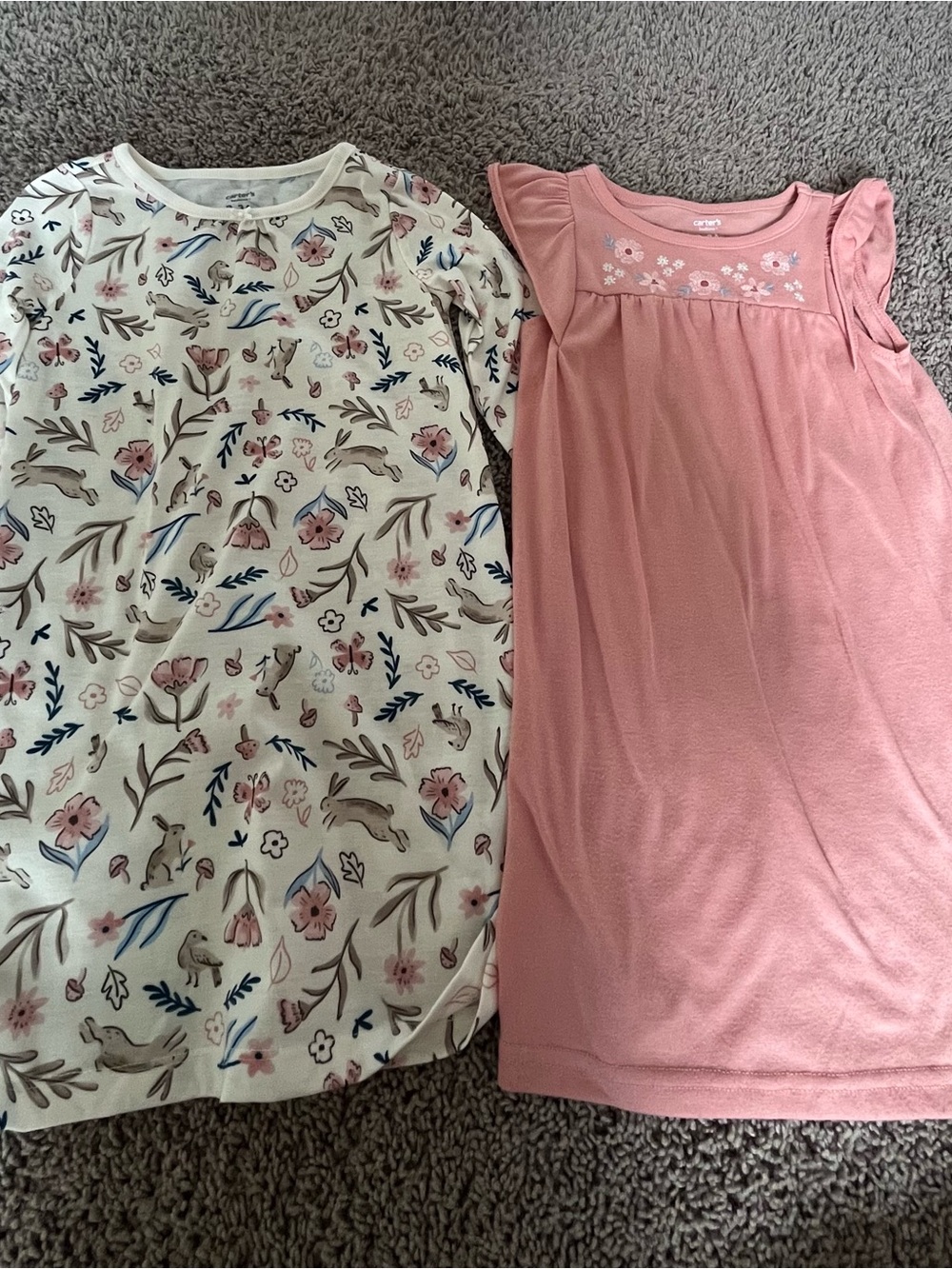 Carter's Pink Flutter-Sleeve Nightgown & White Bunny Floral Print Nightgown